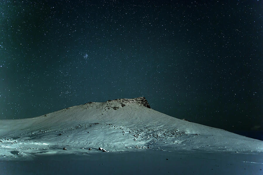 Starry Sky Close To Keflavik, Mountain Range, Frost, Winter, Cold, Snow, Night, Keflavik, Iceland Photograph by Christian Frumolt