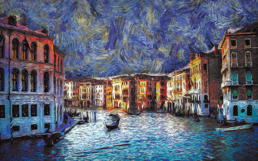 Starry Venice Night Digital Art by Ronald Bolokofsky