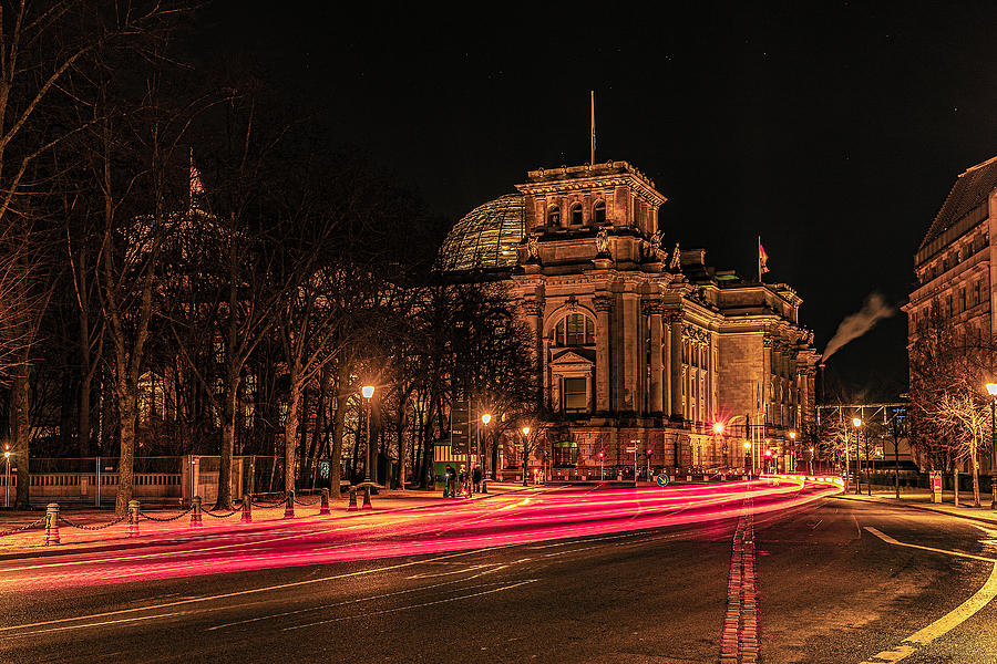 Architecture Photograph - Stars & Trails At Berlin Parliament. by Yogesh Bhatia