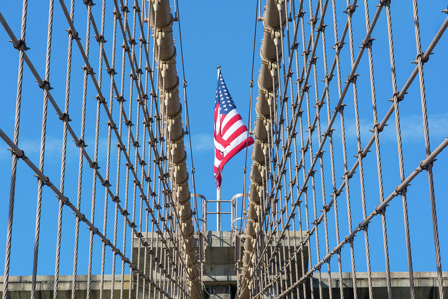 Stars and Stripes on Brooklyn Bridge Photograph by Mark Hunter