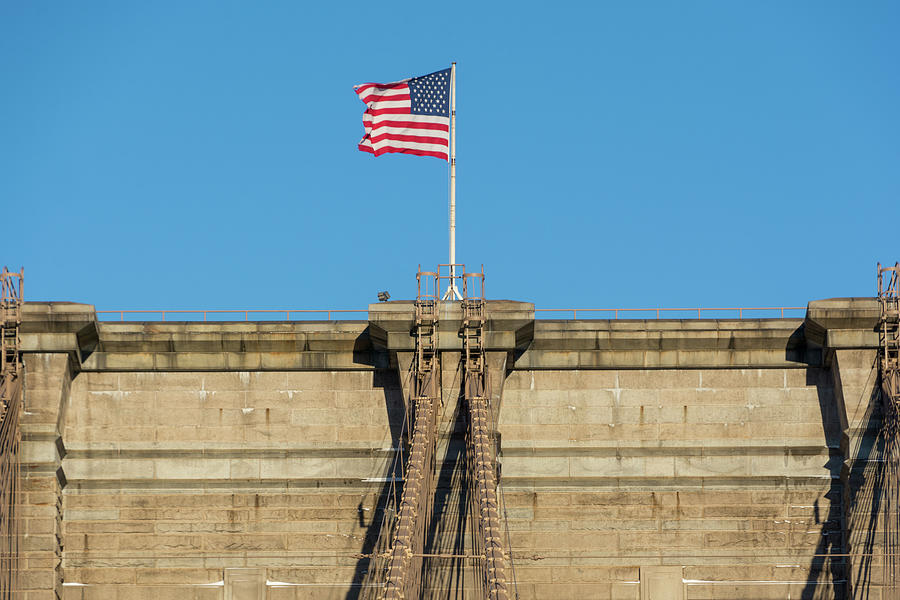 Stars and Stripes on the Brooklyn Bridge Photograph by Mark Hunter