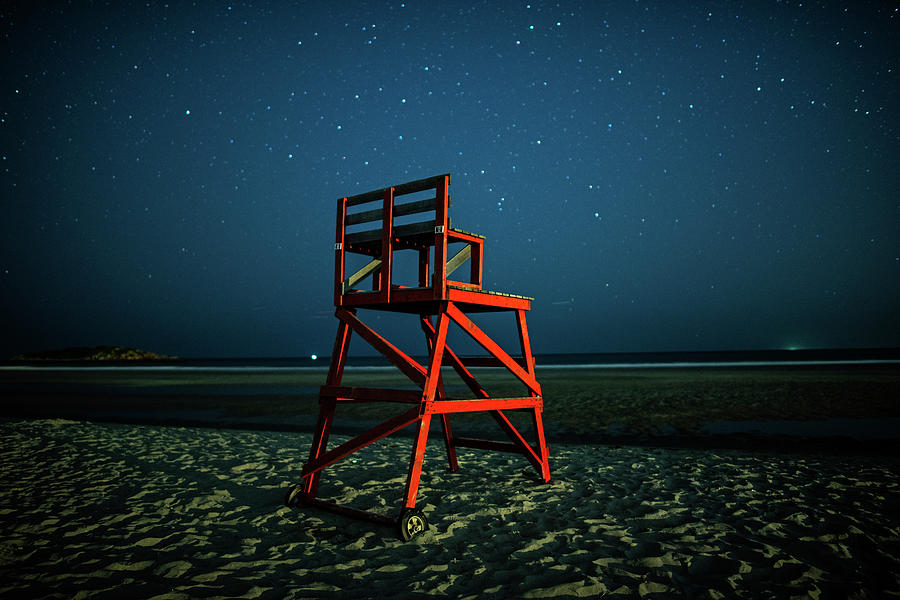 Stars over Good Harbor Beach Lifeguard Chair Gloucester MA Photograph by Toby McGuire
