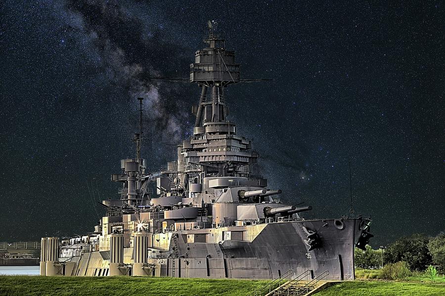 Houston Photograph - Stars Over the USS Texas by JC Findley