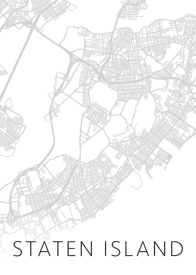 Black And White Mixed Media - Staten Island New York City Street Map Black and White Series by Design Turnpike