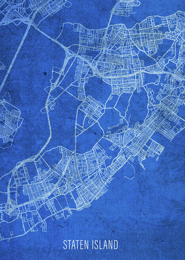 Staten Island New York City Street Map Blueprint Mixed Media