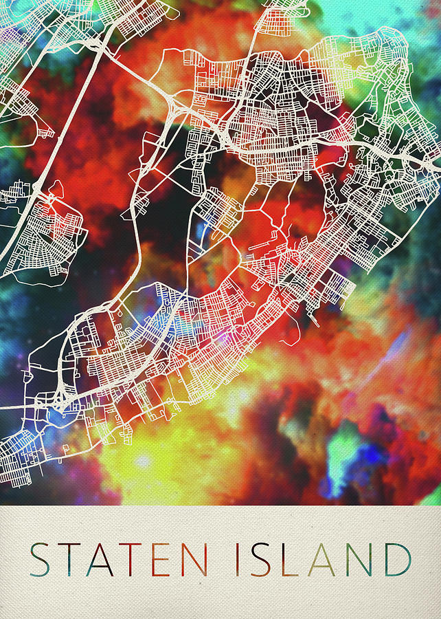 City Mixed Media - Staten Island New York Watercolor City Street Map by Design Turnpike