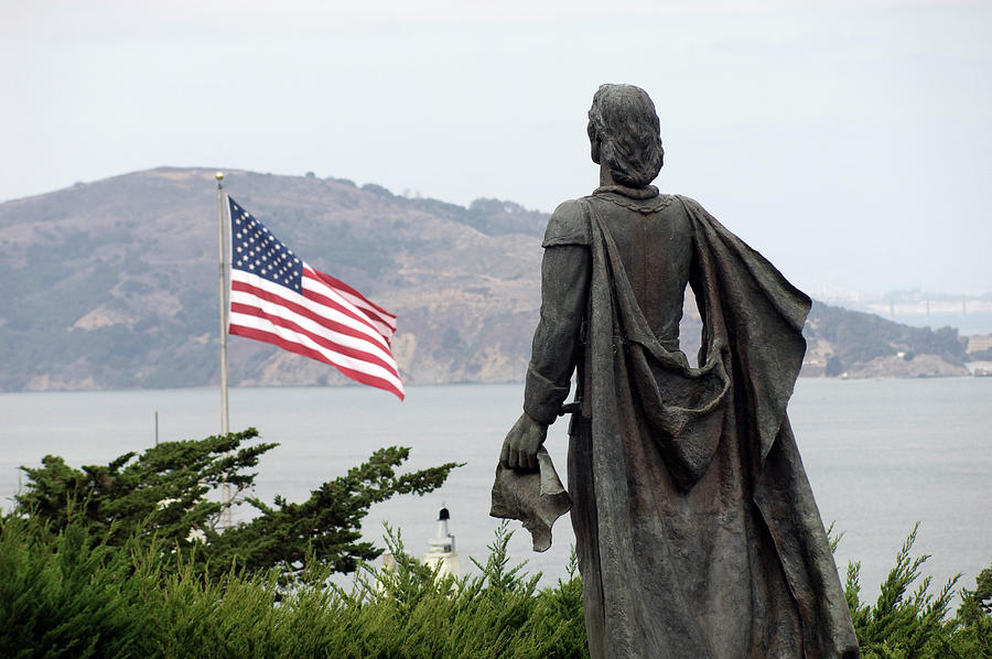 Statue & Flag At Coit Tower Digital Art by Colin Dutton