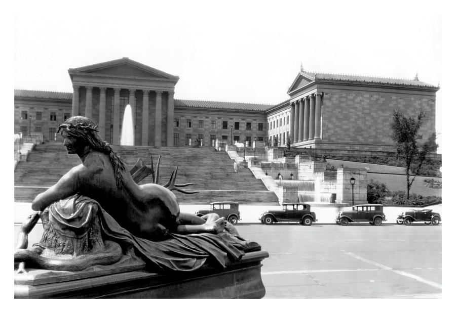 Statue in Front of Philadelphia Museum of Art Painting by Free Library of Philadelphia