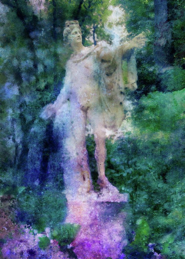 Summer Digital Art - Statue of Apollo in the Summer Garden by Maria Prokopeva