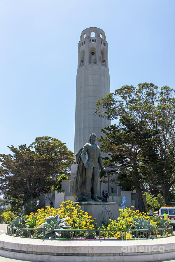 Statue of Columbus At Coit Tower Telegraph Hill San Francisco California R537 Photograph by Wingsdomain Art and Photography