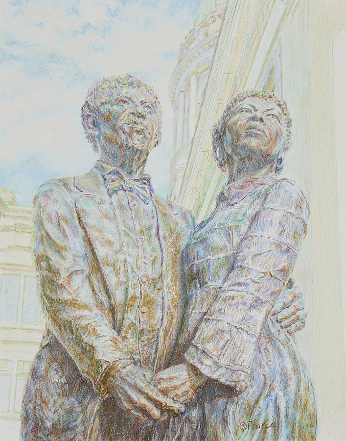Statue of Dread and Harriet Scott Drawing by Edward Pearce