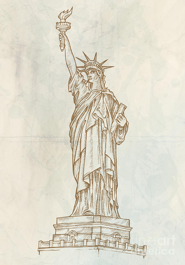 Statue Of Liberty Hand Draw On White Background Drawing by Domenico