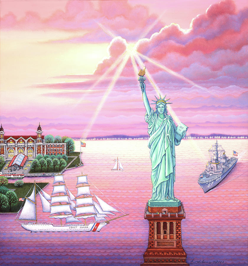 Statue Of Liberty Painting - Statue Of Liberty Sunset by Kathy Jakobsen