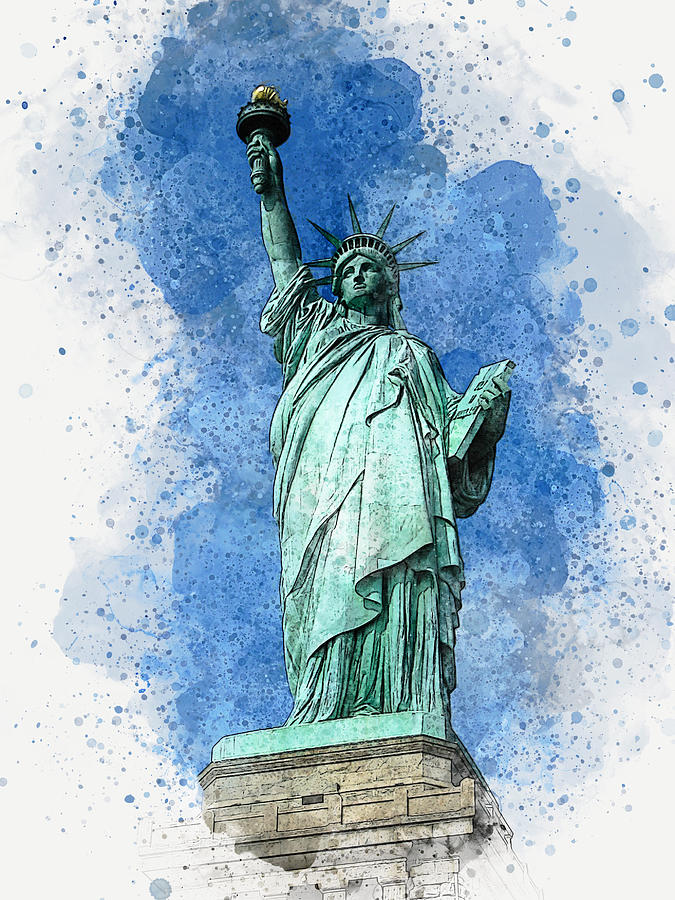 Statue of Liberty Watercolor and Ink Digital Art by Matthias Hauser