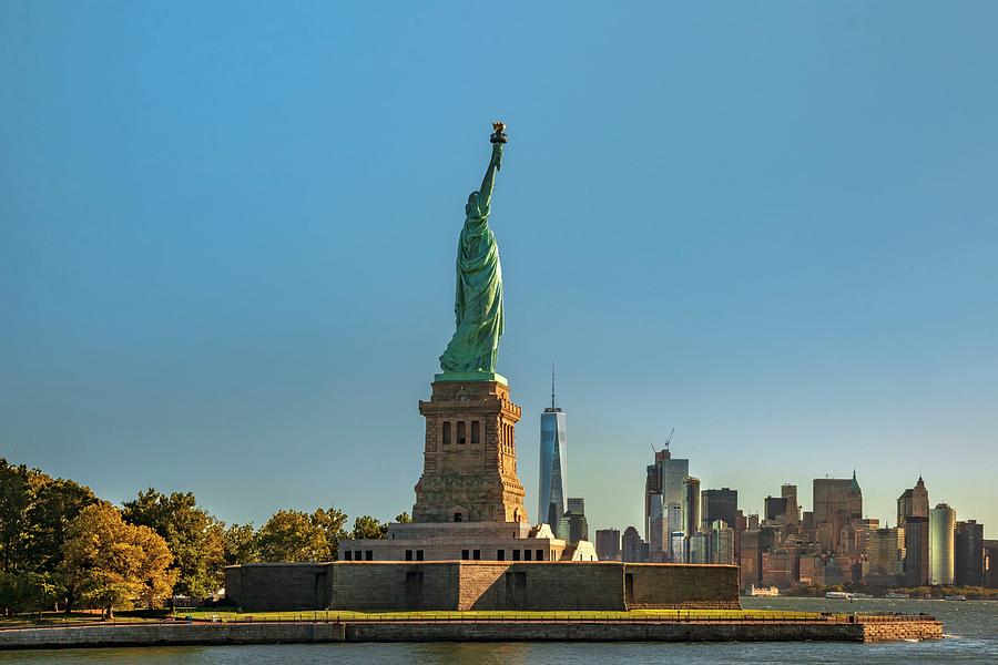 Statue Of Liberty With Nyc Skyline Digital Art by Claudia Uripos | Fine ...