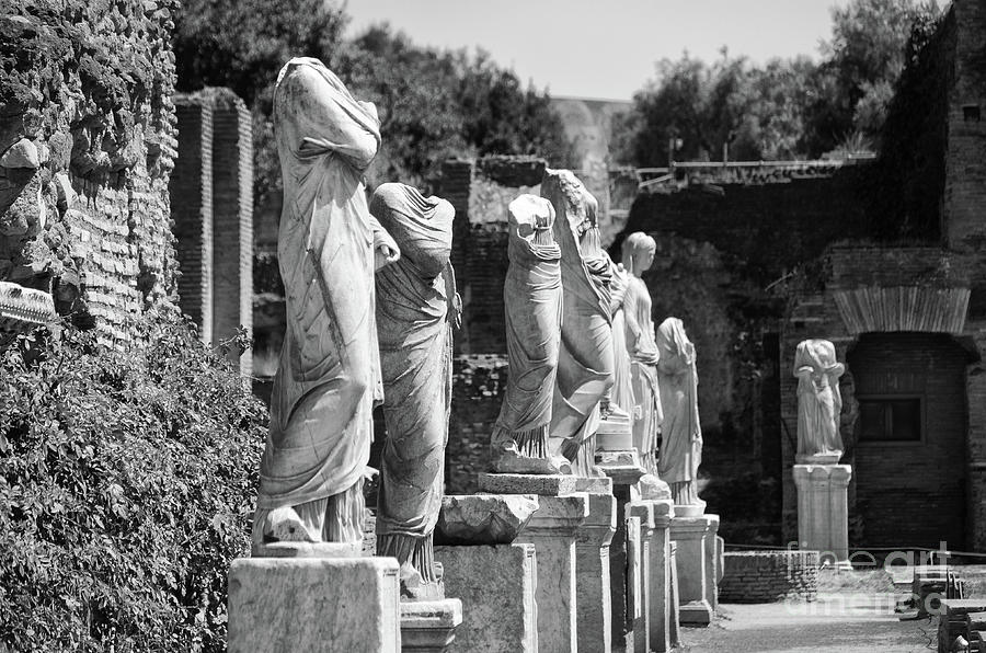 Statue Row House of the Vestal Virgins Roman Forum Rome Italy Black and White Photograph by Shawn OBrien