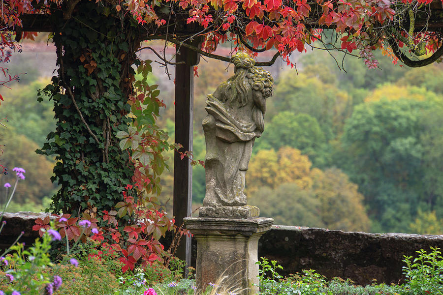 Statues Of Romantic Rothenburg Castle Garden Photograph by Jenny Rainbow
