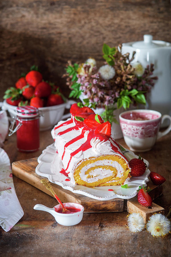 Stawberry Swiss Roll With Buttercream Photograph by Irina Meliukh