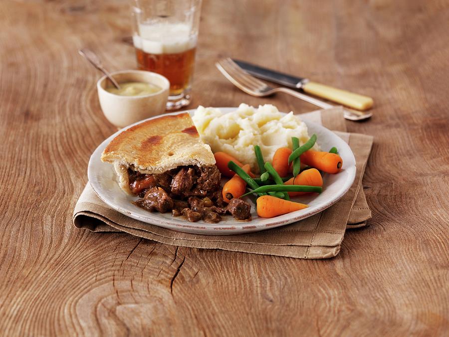 Steak And Ale Pie With Mashed Potatoes And Vegetables england Photograph by Frank Adam