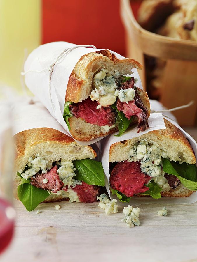 Steak Sandwiches With Blue Cheese And Spinach Photograph by Jim Franco Photography
