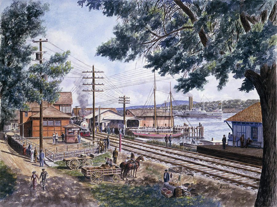 Train Painting - Steam Along Hudson by Stanton Manolakas
