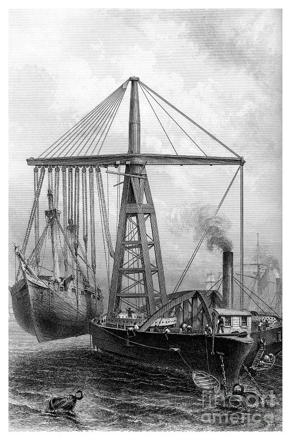 Steam Derrick, 1866 Drawing by Print Collector