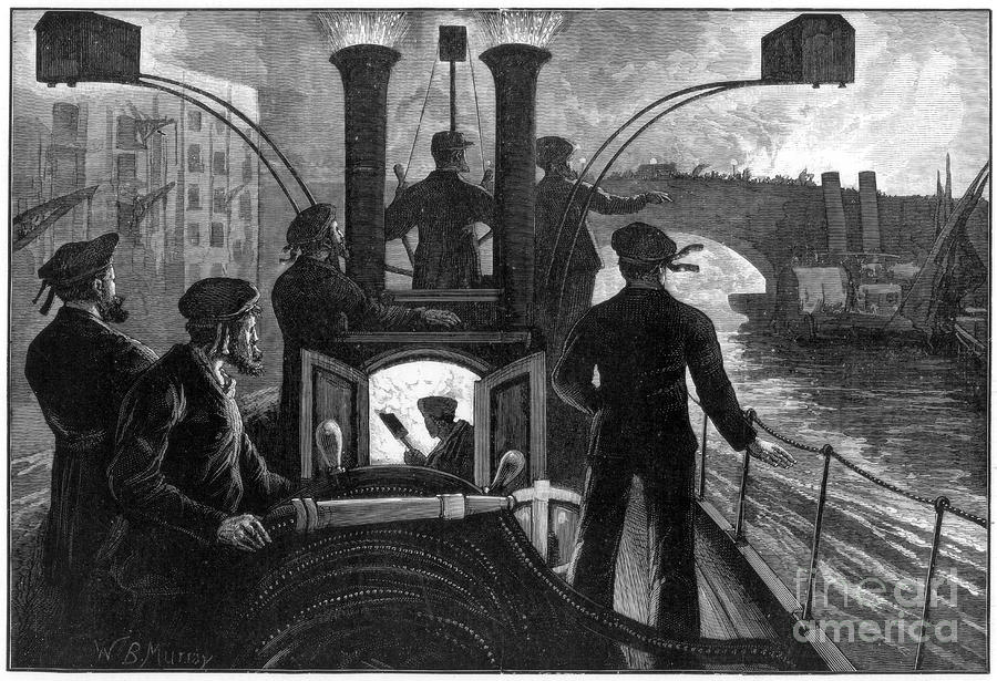 Steam Fire-engine Going To A Riverside Drawing by Print Collector