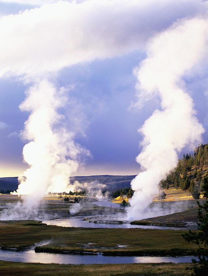 Steam From Geysers In Fall Photograph by Stephen Simpson