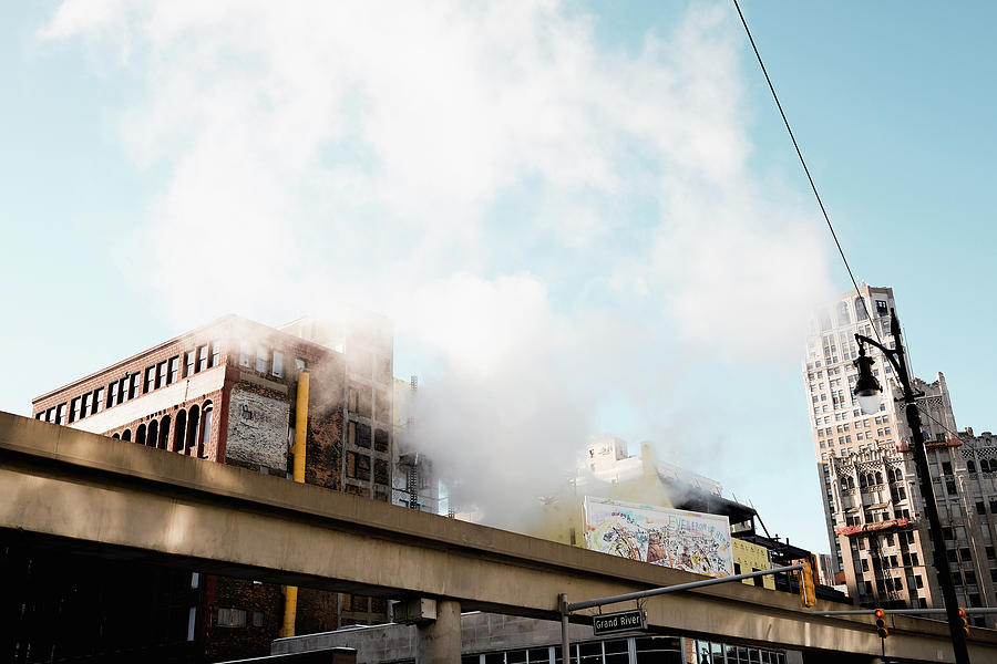 Detroit Photograph - Steam Over The Detroit People Mover - Detroit Photography by Alanna Pfeffer