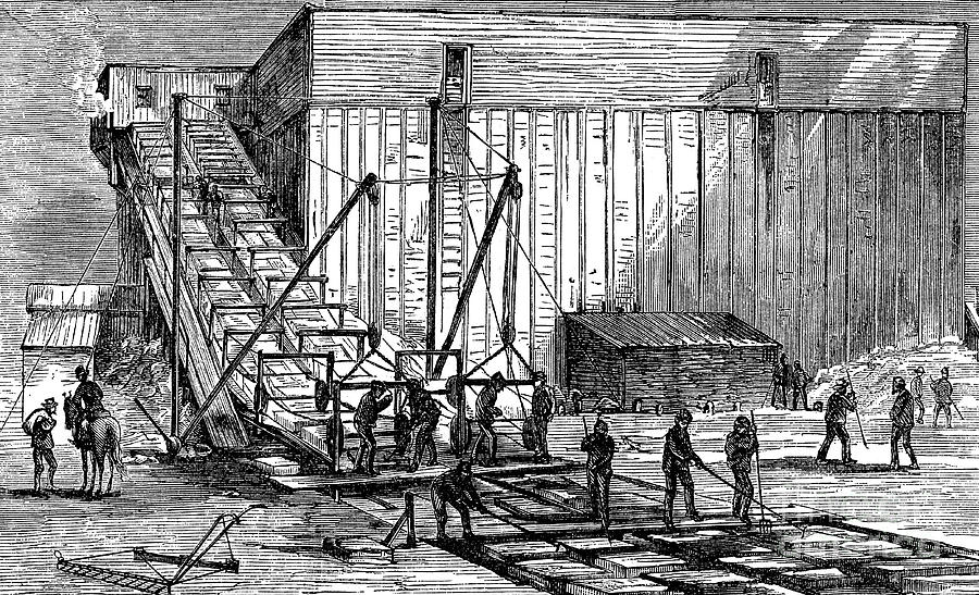 Steam-powered Ice Elevator, Hudson Drawing by Print Collector Steam-powered Ice Elevator, Hudson Drawing by Print Collector