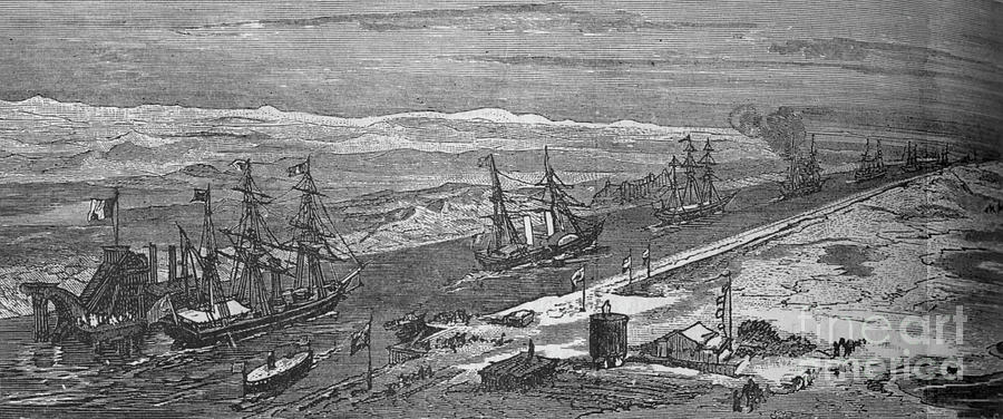Steam-ships Passing Through The Suez Drawing by Print Collector