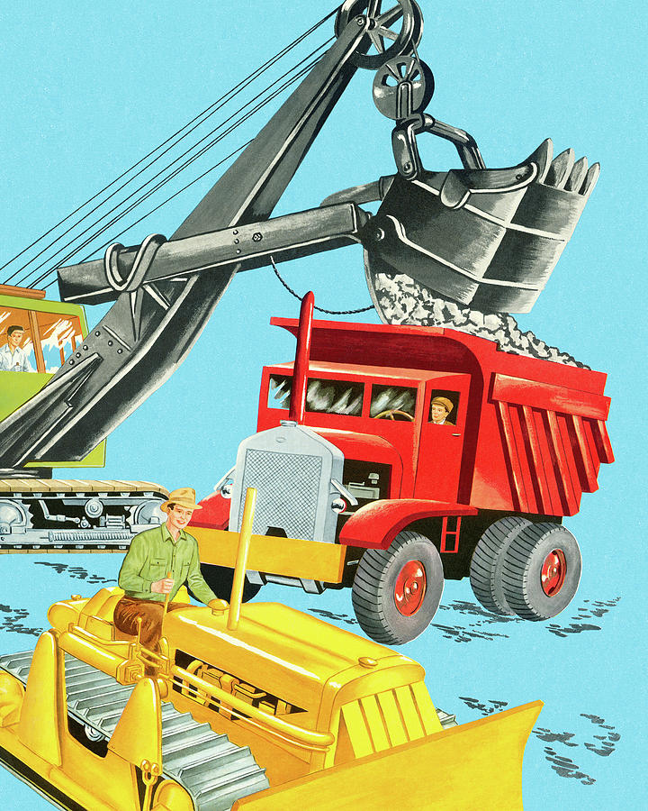 Transportation Drawing - Steam Shovel and Dump Truck by CSA Images