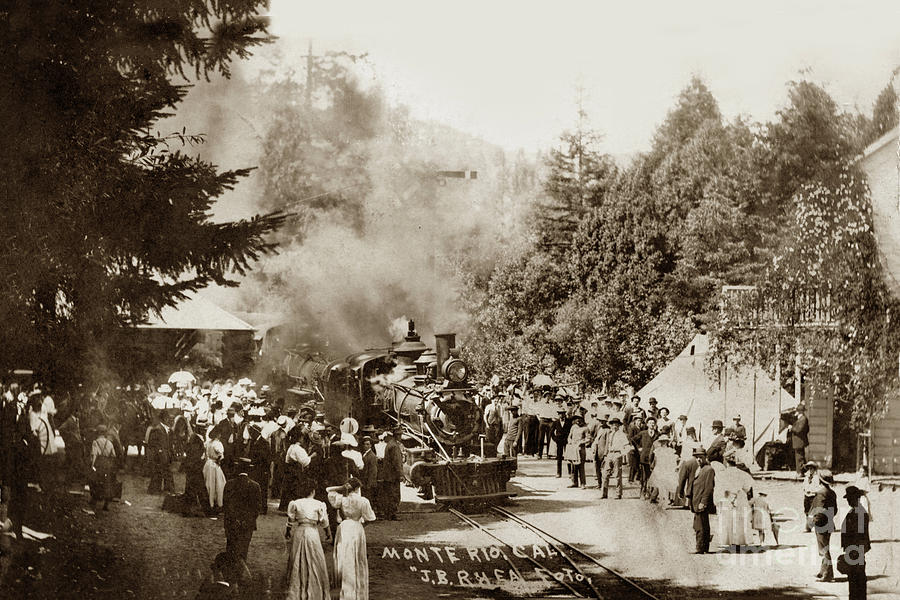 Steam train at Monte Rio station, Calif. Circa 1908 by California Views Archives Mr Pat Hathaway Archives Steam train at Monte Rio station, Calif. Circa 1908 by California Views Archives Mr Pat Hathaway Archives