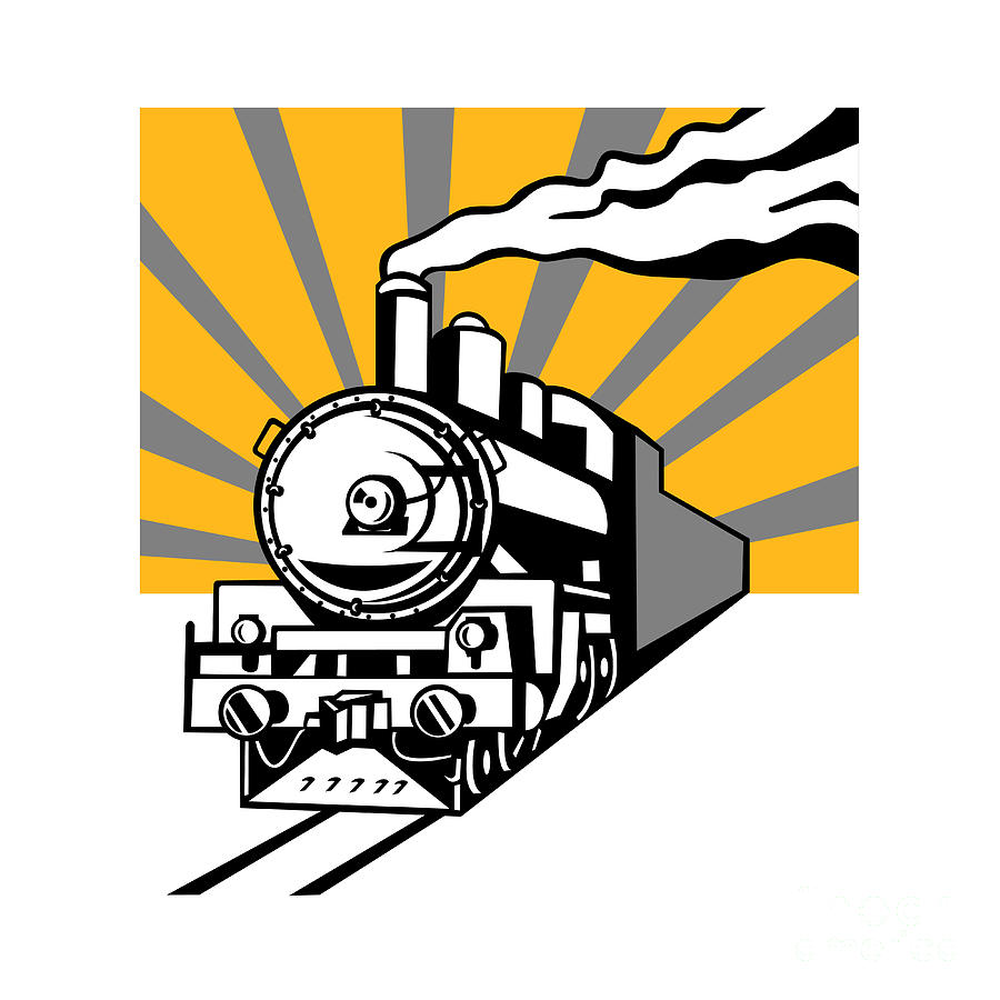 Steam Train Locomotive Sunburst Retro Digital Art