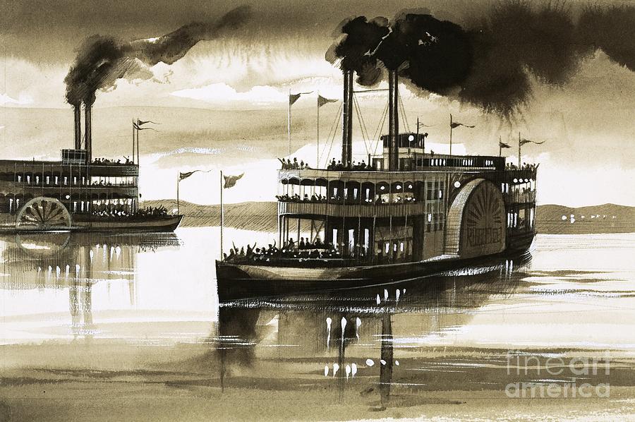 Boat Painting - Steamboats On The Mississippi by Gerry Embleton