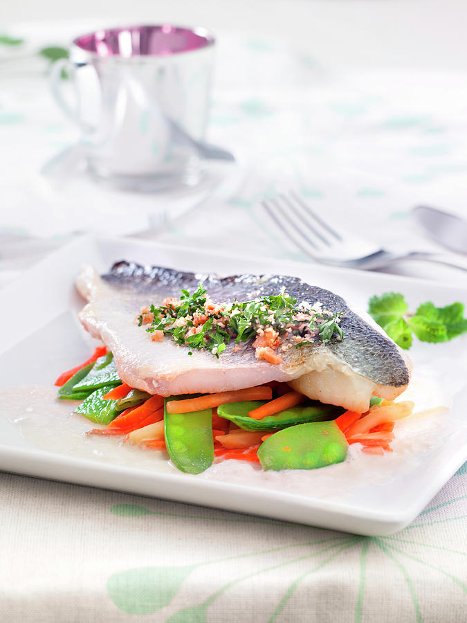 Steamed Bass Fillet With Vegetables Photograph by Nicolas Edwige