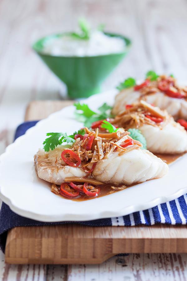 Steamed Fish With A Ginger And Soy Sauce And Chillis Photograph by Andrew Young