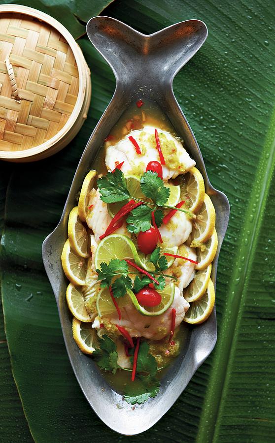 Steamed Fish With Lemon And Coriander Leaves asia Photograph by Robbert