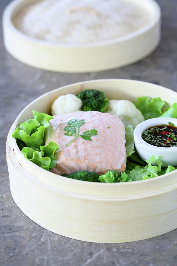 Steamed Salmon With Broccoli And Cauliflower asia Photograph by Emel Ernalbant