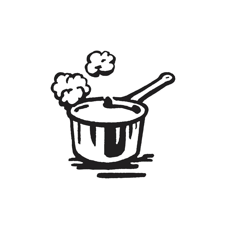 Black And White Drawing - Steaming Pot on Stovetop by CSA Images