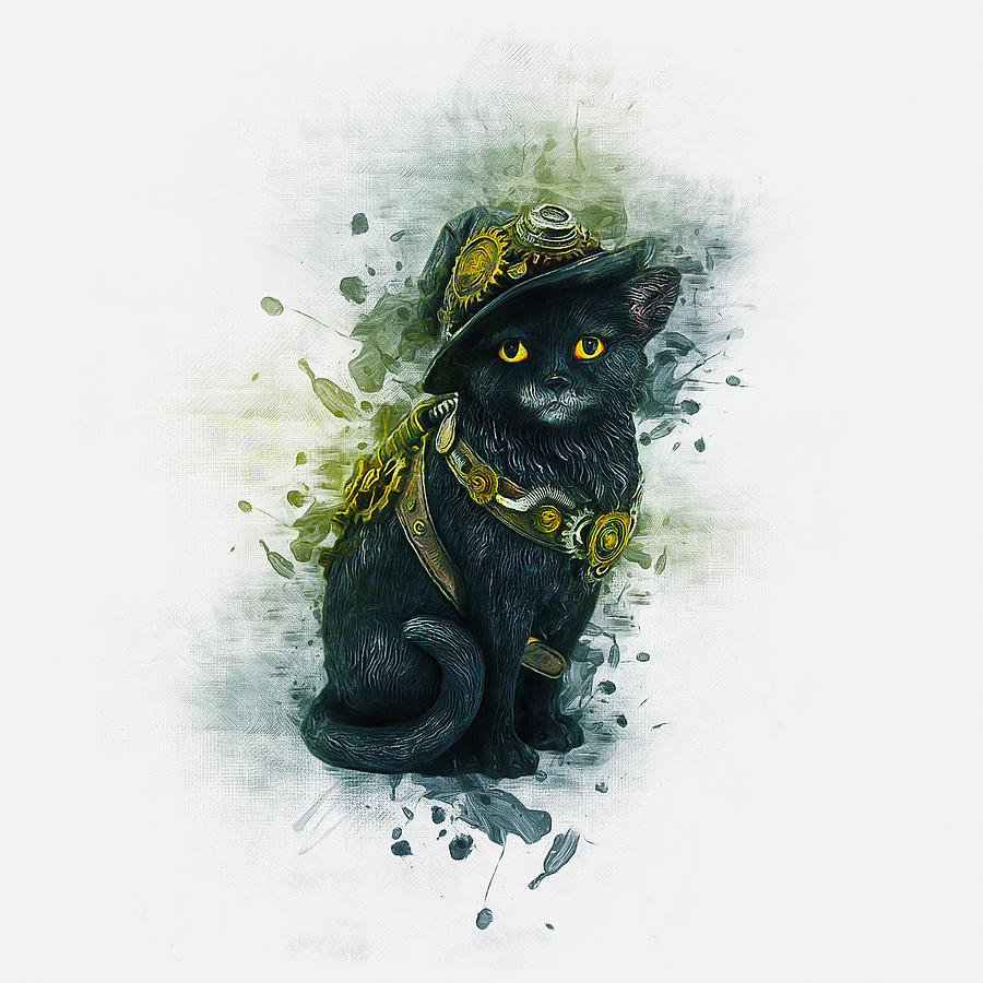 Steampunk Kitty Digital Art by Ian Mitchell