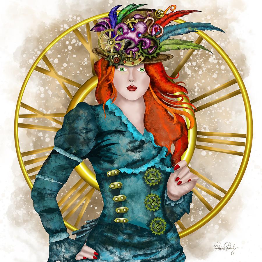Steampunk - young lady in a hat Painting by Patricia Piotrak