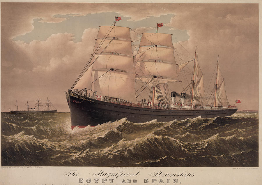 Steamships Egypt & Spain Painting by Currier & Ives