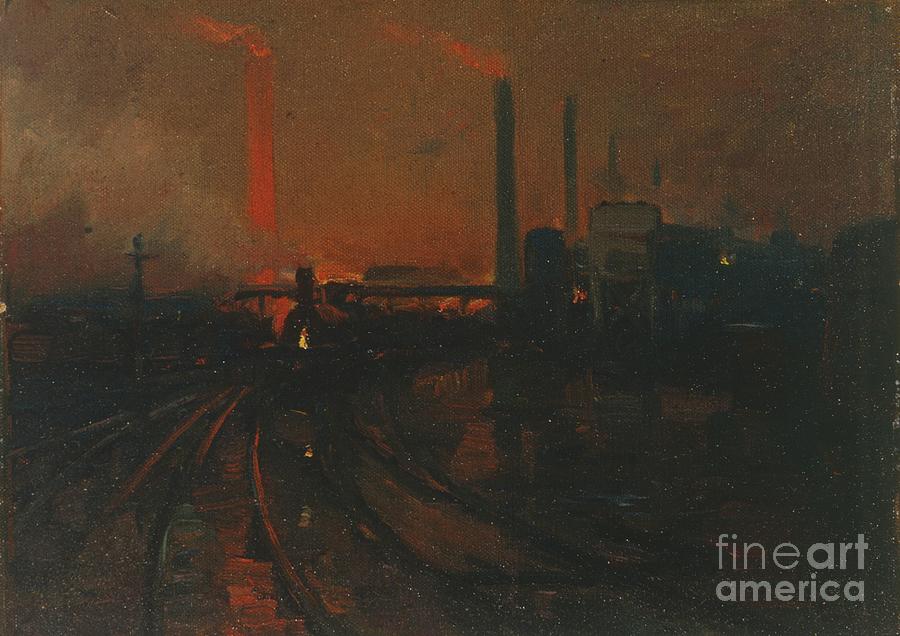 Steel Works, Cardiff At Night, 1893-97 Drawing by Heritage Images