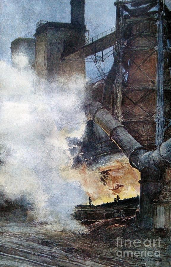 Steelworks At Chasse, Isere, 1917 Painting by Francois Flameng