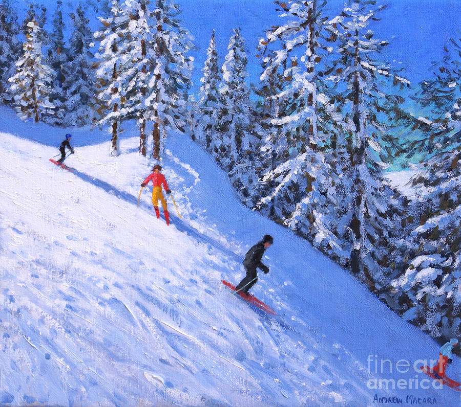 Steep slope, Les Arcs, France Painting by Andrew Macara