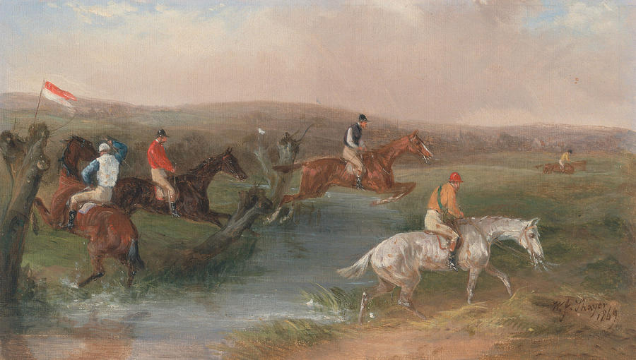 Steeplechasing - The Hurdle Painting by William J Shayer