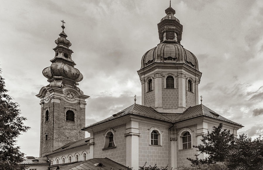 Steeples of Salzburg, Sepia Version Photograph by Marcy Wielfaert