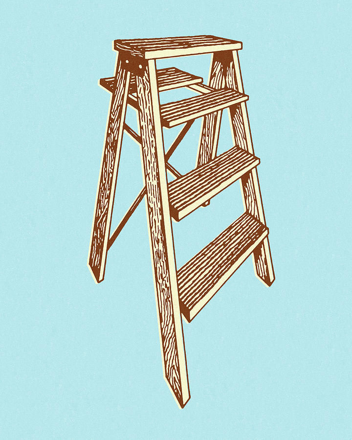 Vintage Drawing - Stepladder on Blue Background by CSA Images