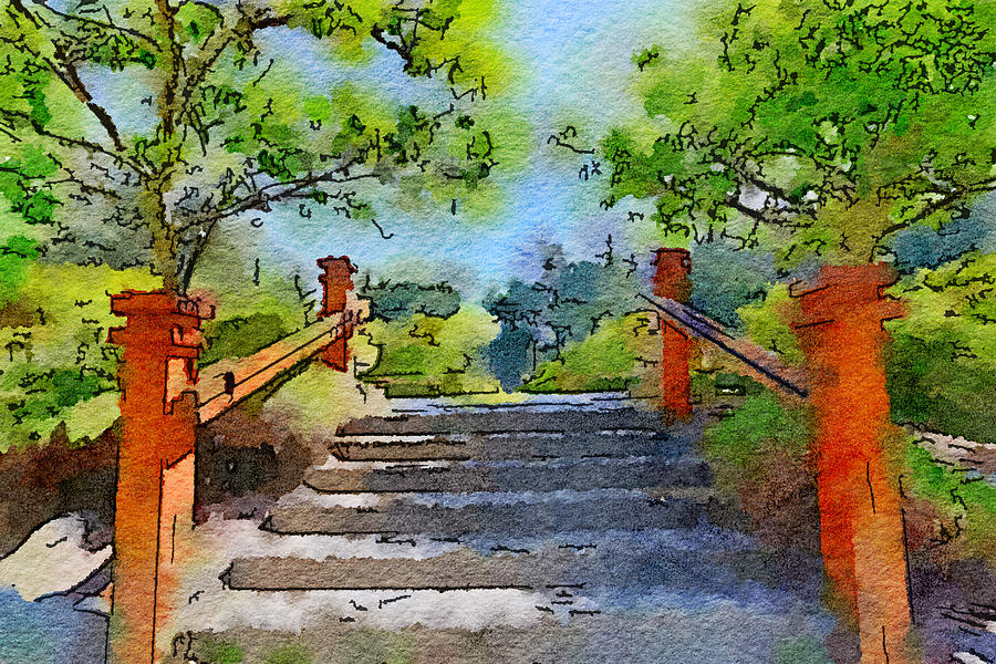 Steps to the Garden Mixed Media by Bonnie Bruno